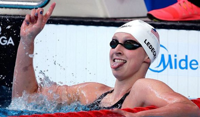 Swimmer Katie Ledecky breaks her own world record
