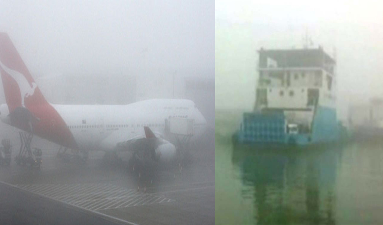 Thick fog disrupts air, water travels