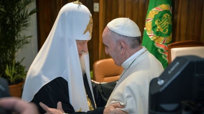 Pope in historic Russia church talks