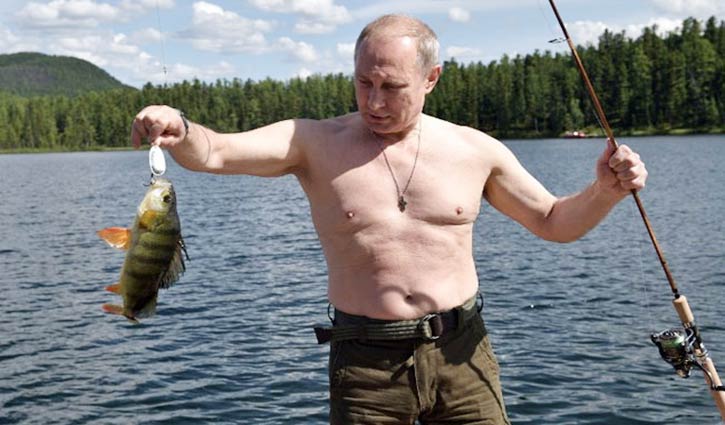Putin goes fishing in Russia’s Siberia mountains