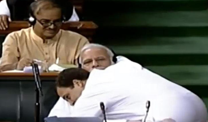Rahul suddenly hugs Modi in parliament