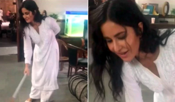 Akshay shares video of Katrina sweeping the floor