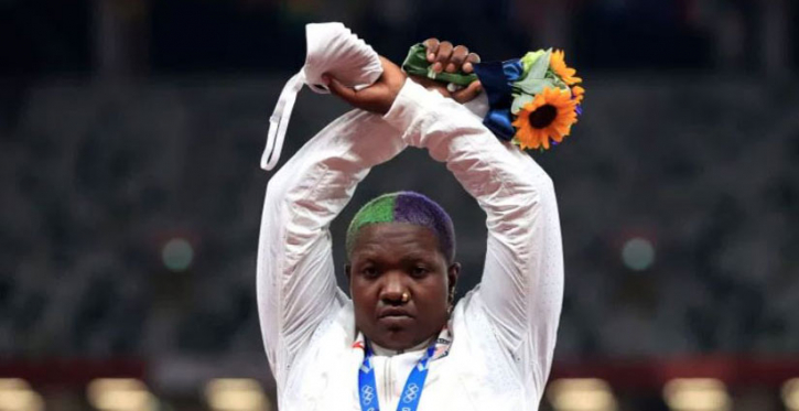US shot putter Raven in first Olympic podium protest