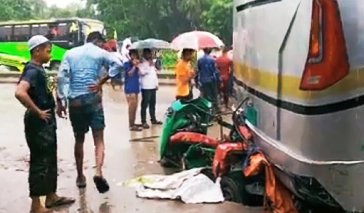 Three auto-rickshaw passengers crushed under bus in Cumilla