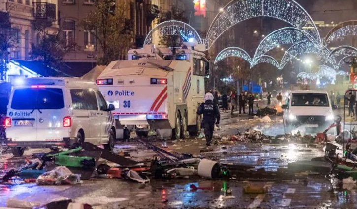 Riots in Brussels after Morocco beat Belgium