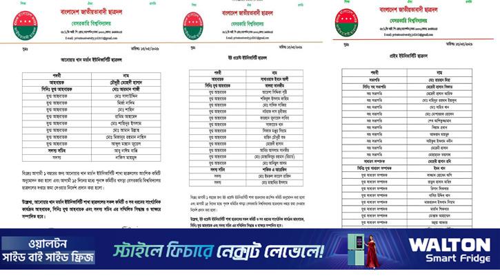 ৪ বেসরকারি বিশ্ববিদ্যালয়ে ছাত্রদলের কমিটি ঘোষণা