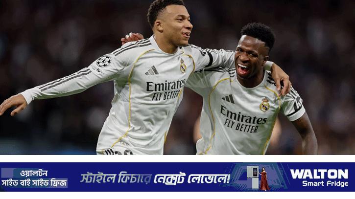 এমবাপ্পের জোড়া গোলে মোনাকোকে উড়িয়ে দিল রিয়াল