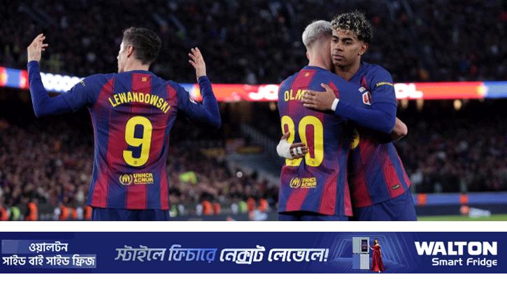 ইয়ামালের চোখধাঁধানো ভলিতে শীর্ষে ফিরল বার্সেলোনা