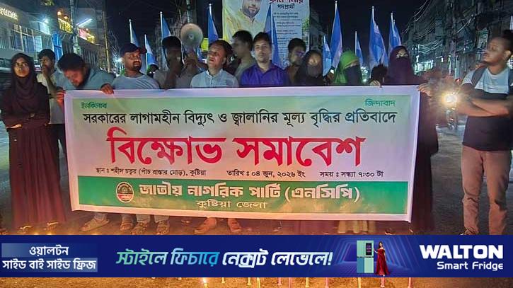 বিদ্যুতের মূল্য বৃদ্ধির প্রতিবাদে কুষ্টিয়ায় এনসিপির বিক্ষোভ