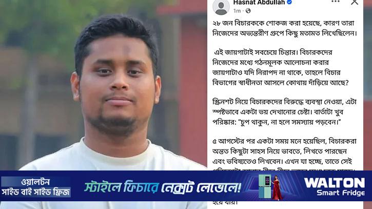 বিচার বিভাগকে ভয় দেখিয়ে শক্তিশালী করা যায় না: হাসনাত 