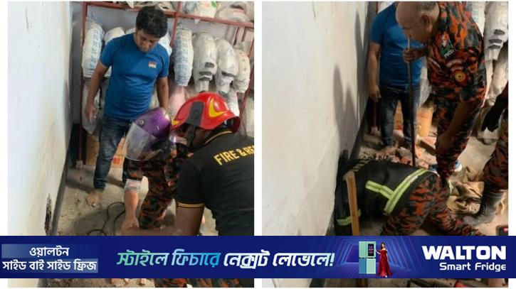 দুই ভবনের ফাঁকে আটকা কুকুর উদ্ধার করল ফায়ার সার্ভিস